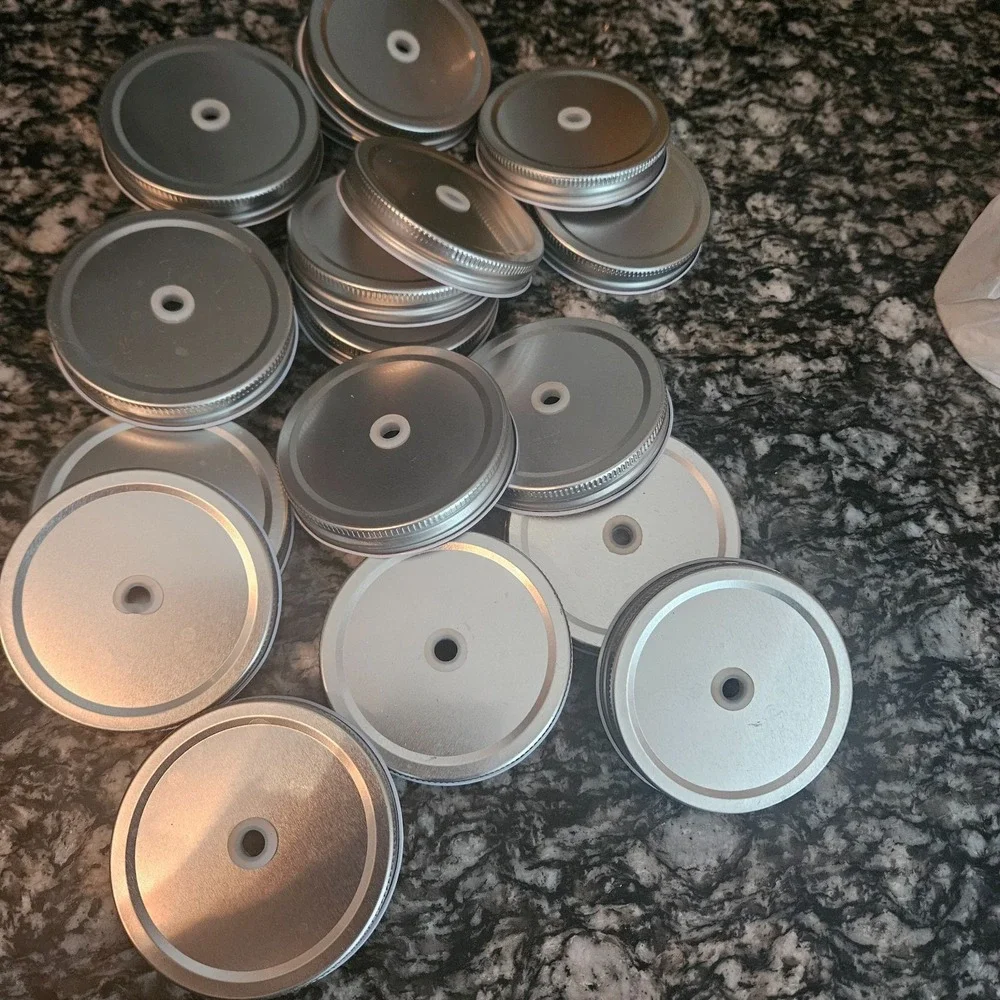 silver-colored tinplate‎ mason jar lids straw silicone center 20pcs
